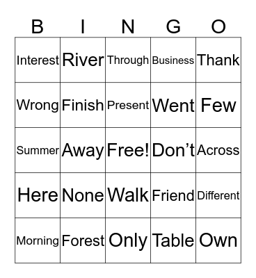 WORD BINGO Card