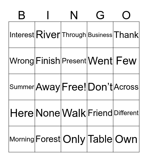 WORD BINGO Card
