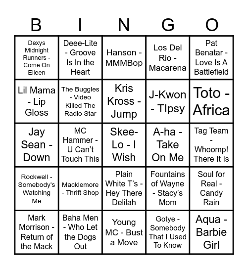 Round 5 - One Hit Wonders Bingo Card