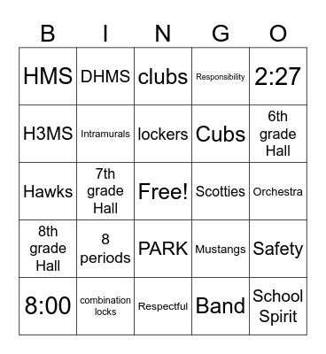 6th Grade Bingo Card