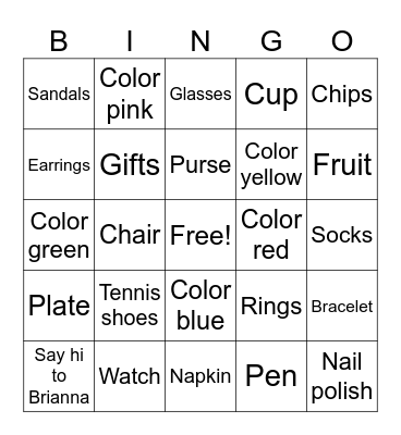 I SPY Bingo Card