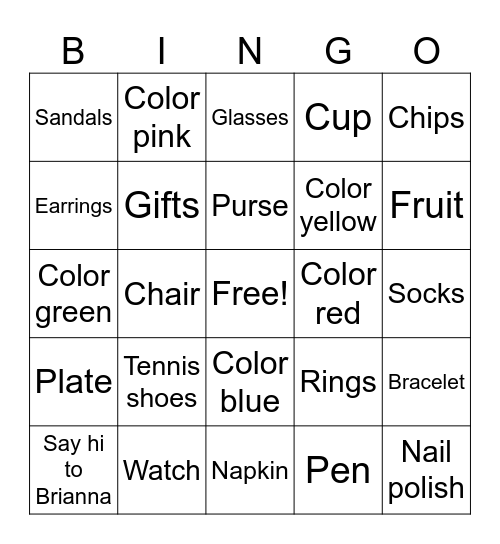 I SPY Bingo Card