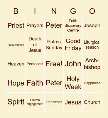 Catholic bingo Card