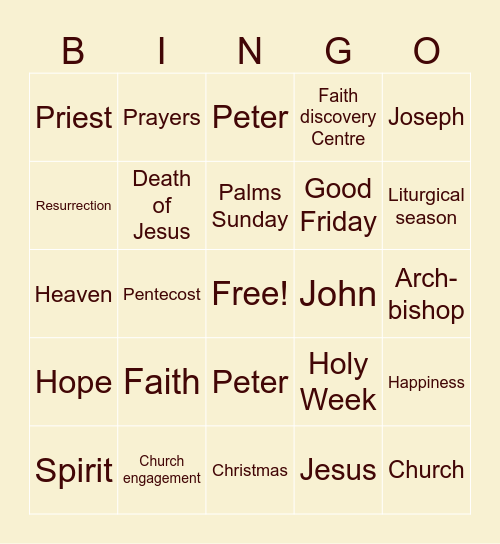 Catholic bingo Card