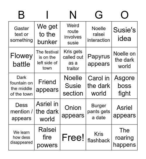 DELTARUNE 5 Bingo Card
