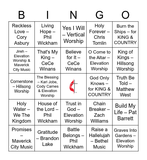 Contemporary Christian Bingo Card