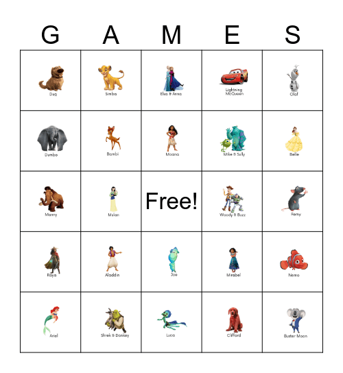 Disney Bingo Card