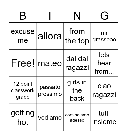 Grasso Bingo Card