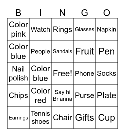 I SPY Bingo Card