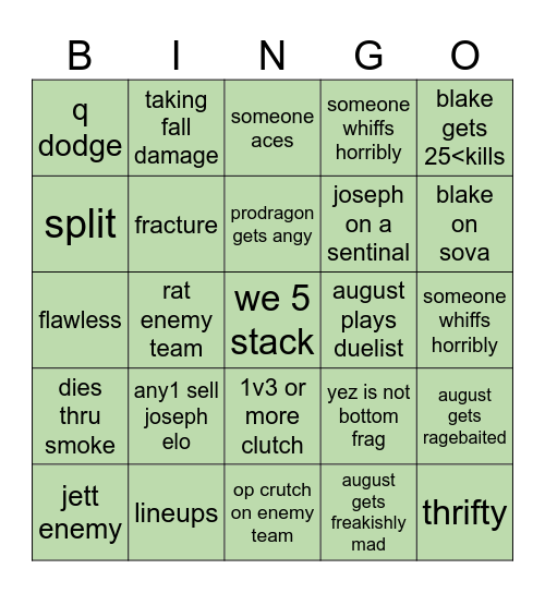 Our 5 Stack Bingo Card