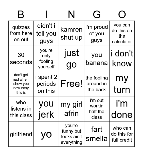 mr p Bingo Card