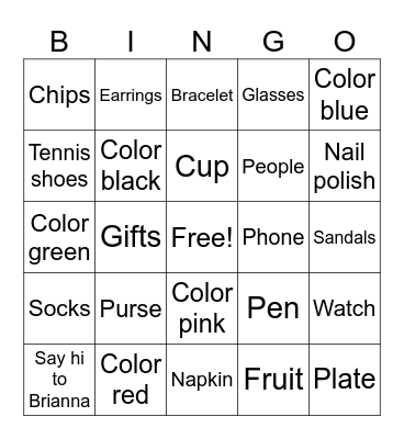 I SPY Bingo Card