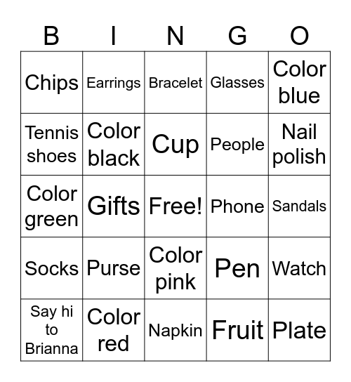 I SPY Bingo Card