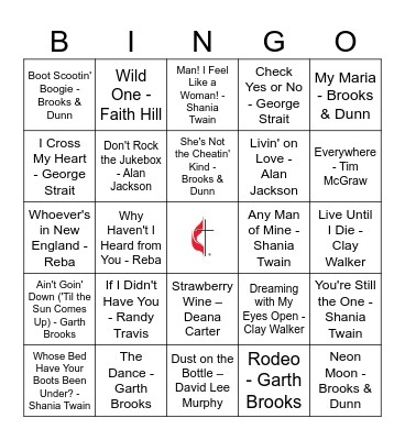 GFFUMC Family Fun 90s Country Bingo Card