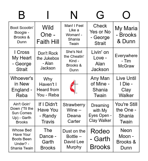 GFFUMC Family Fun 90s Country Bingo Card