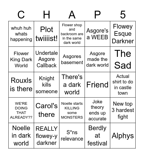 Chapter 5 Easy Mode Bingo Card