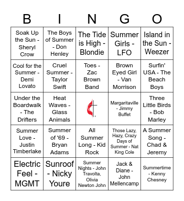 GFFUMC Family Fun Summer Songs Bingo Card