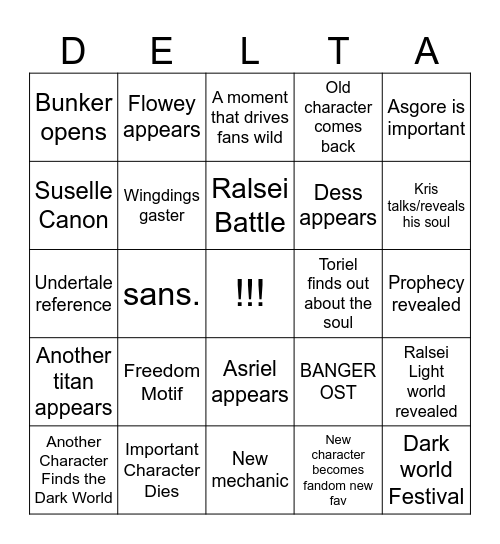 BINGO DELTARUNE CAP 5 Bingo Card