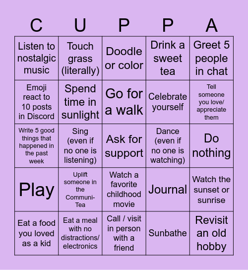 June Self Care Bingo ♡ @teawithadri Bingo Card