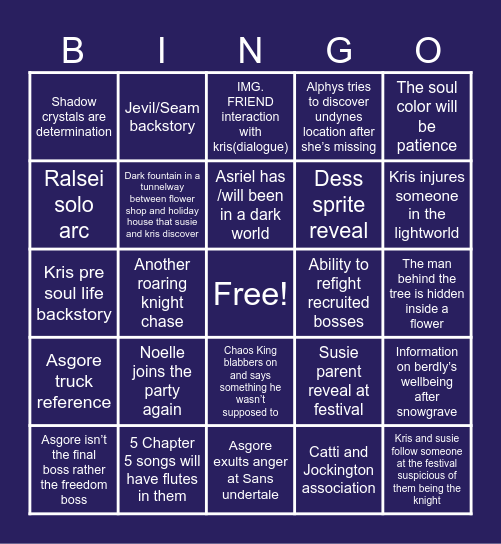Deltarune Chapter 5 Bingo Card