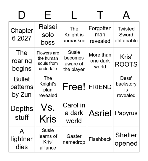 DELTARUNE Chapter 5 Bingo Card