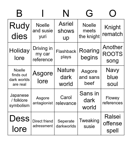 Deltarune ch5 bingo Card