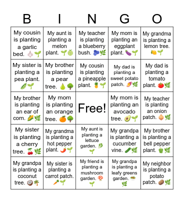 B3 L18 My grandma is planting a mango tree. 🥭🌱 Bingo Card