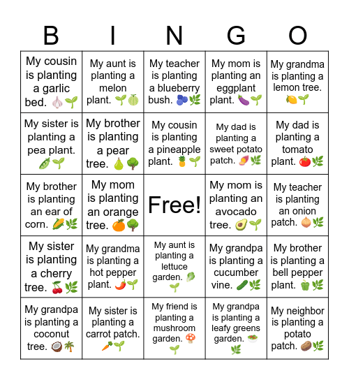 B3 L18 My grandma is planting a mango tree. 🥭🌱 Bingo Card