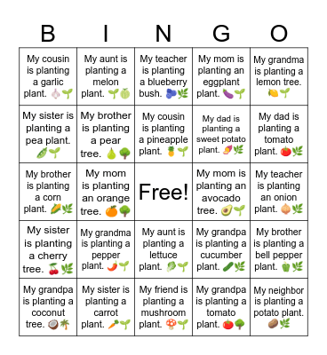 B3 L18 My grandma is planting a mango tree. 🥭🌱 Bingo Card