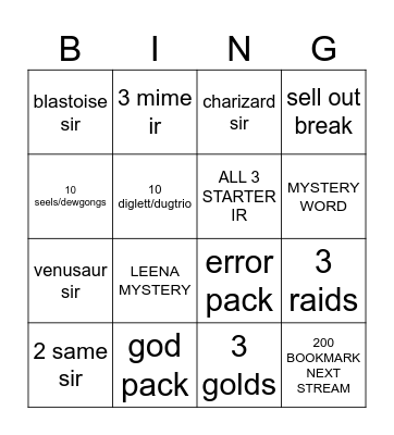 Untitled Bingo Card