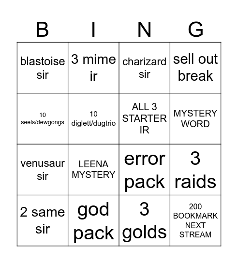 Untitled Bingo Card
