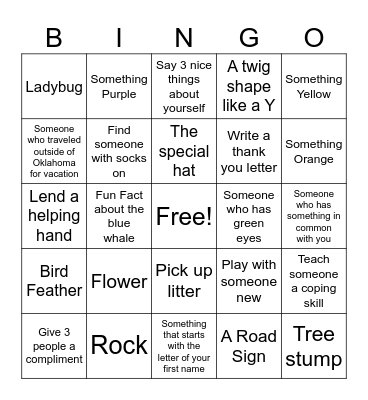 Blue Whale Bingo Card