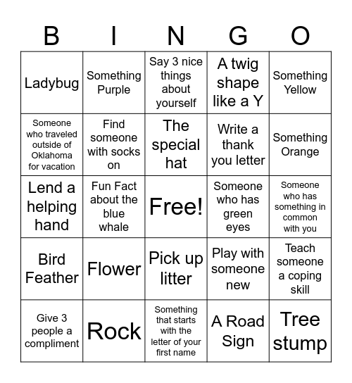 Blue Whale Bingo Card
