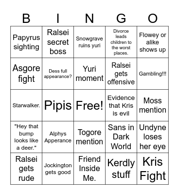 Deltarune Ch 5 Predictions Bingo Card