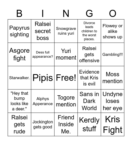 Deltarune Ch 5 Predictions Bingo Card