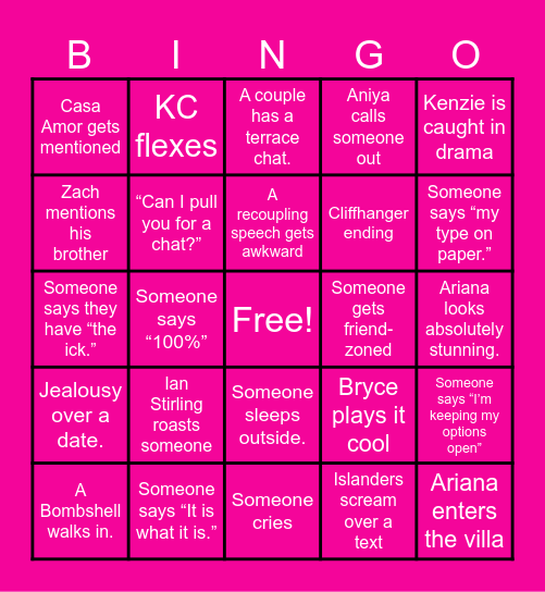 Love Island USA ‘26 Bingo Card