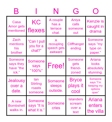 Love Island USA ‘26 Bingo Card