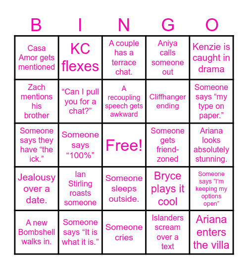 Love Island USA ‘26 Bingo Card