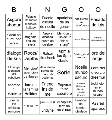 Deltarune V Bingo Card