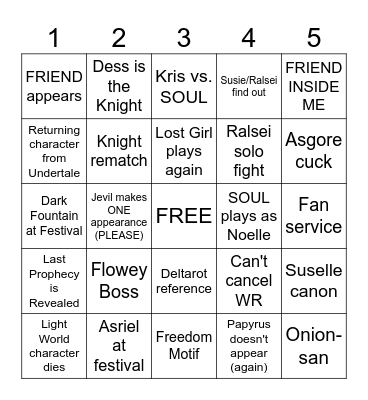 DELTARUNE Chapter 5 Bingo Card