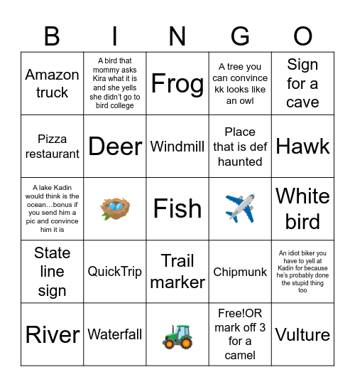 Bridal Veils Falls and road trip day Bingo Card