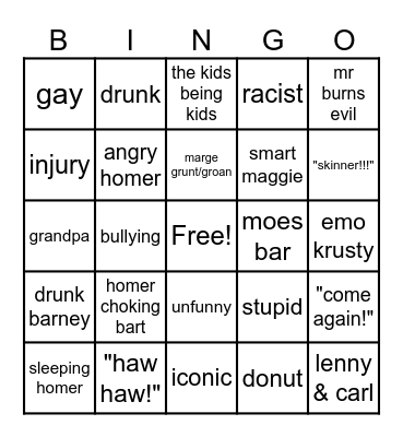 Simpsons Bingo Card