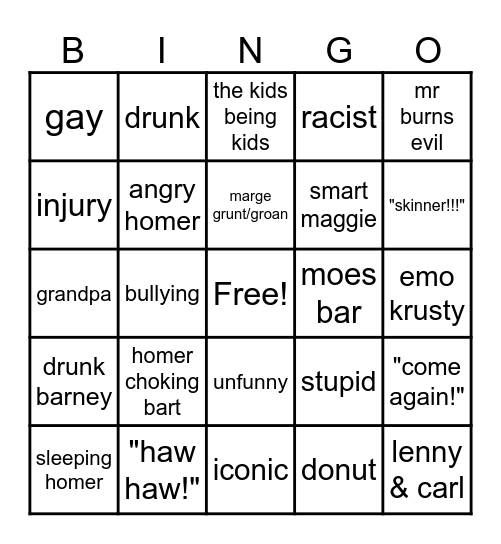 Simpsons Bingo Card