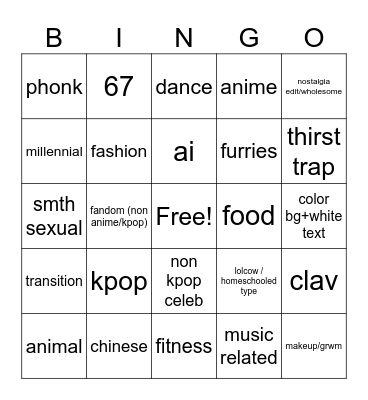 insta reels bingo Card