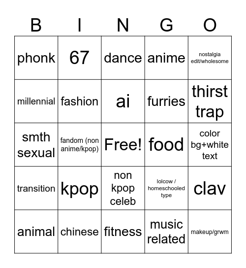 insta reels bingo Card