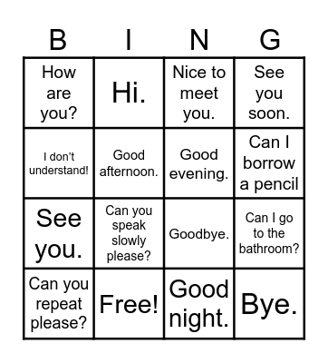 Vocabulario Bingo Card