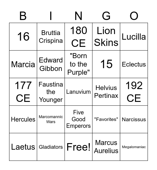 Commodus Bingo Card