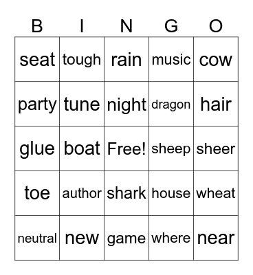 Phonics Bingo Card