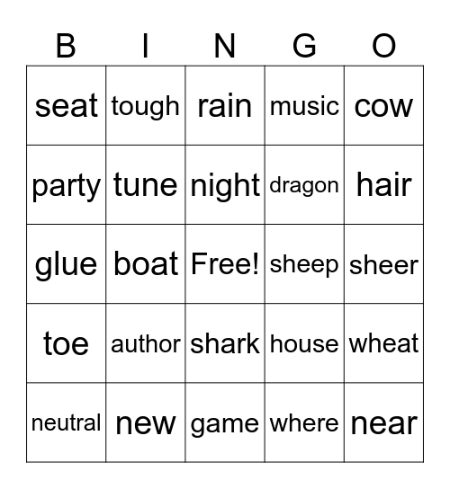 Phonics Bingo Card