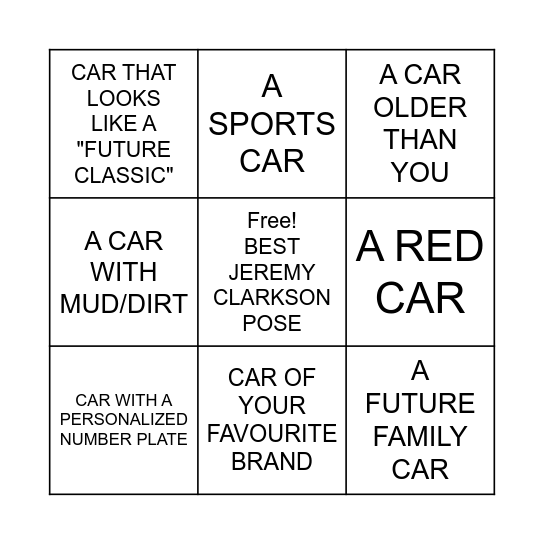 Top Gear B-Day Special: Selfie Bingo Challenge Bingo Card
